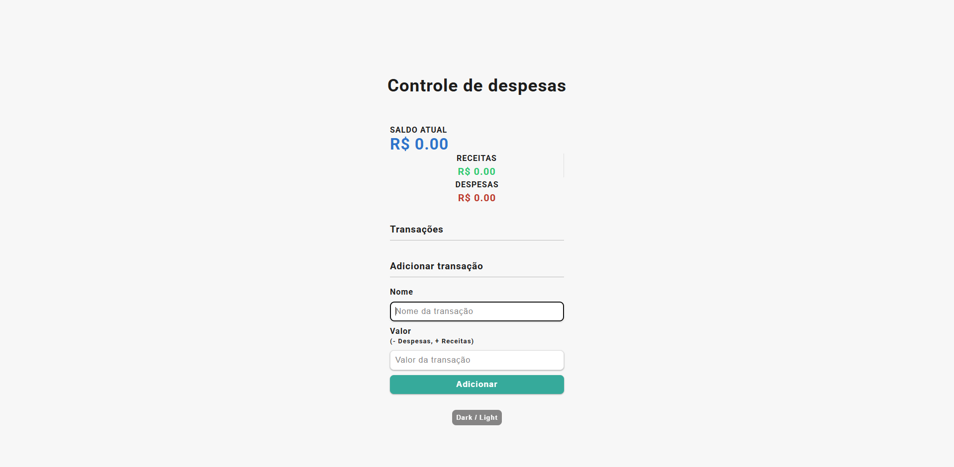 Screenshot do projeto Controle de Despesas