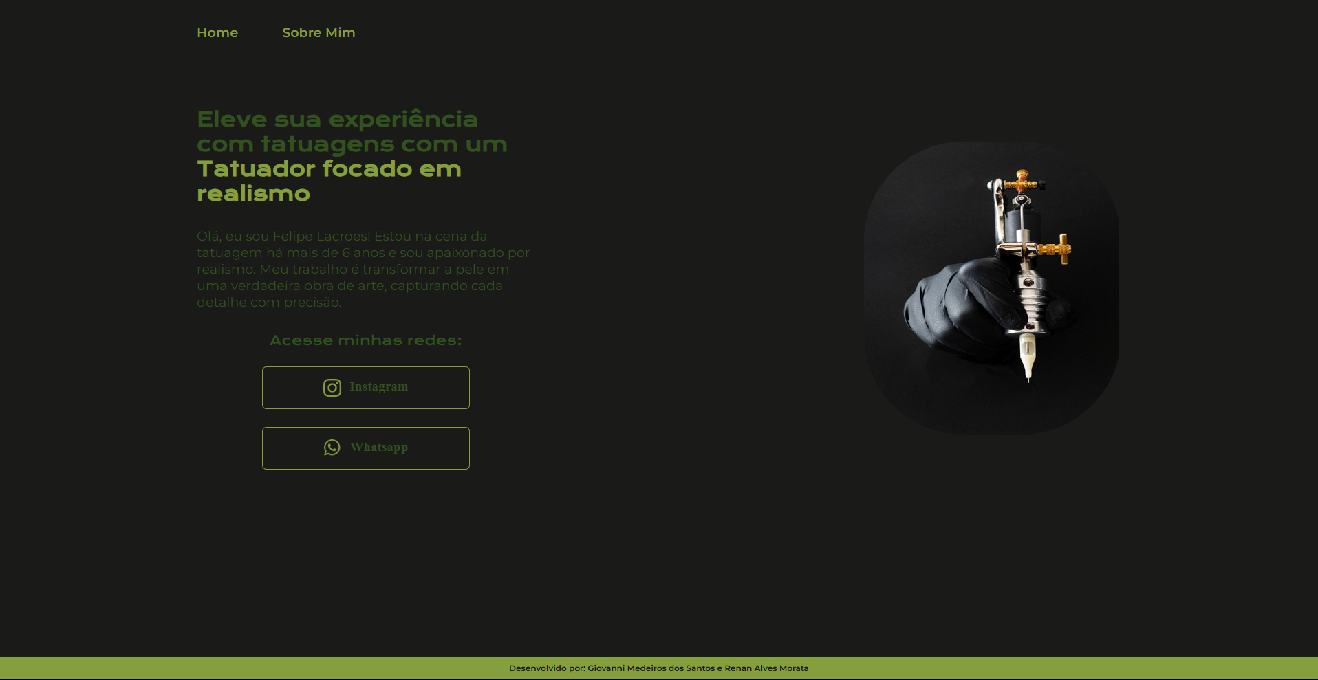 Screenshot do site do tatuador